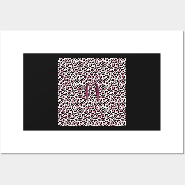 Letter N Monogram & Pink Leopard Print Wall Art by kansaikate
